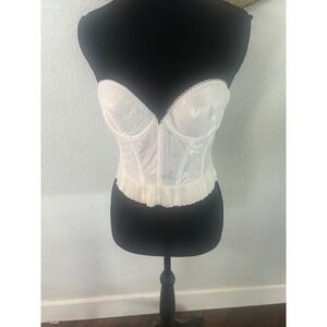 Vintage White Floral Damask Strapless Bustier Corset Bridal Lace Trim Top